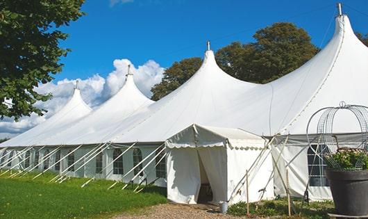 a line of sleek and modern portable restrooms ready for use at an upscale corporate event in Buffalo Prairie